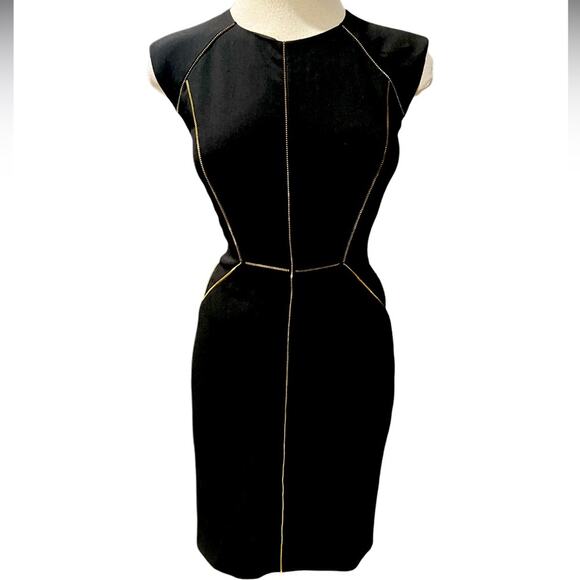 REBECCA TAYLOR Dress Womens Black Shift Gold Zipper Seams Sleeveless Size 0 - Picture 3 of 7